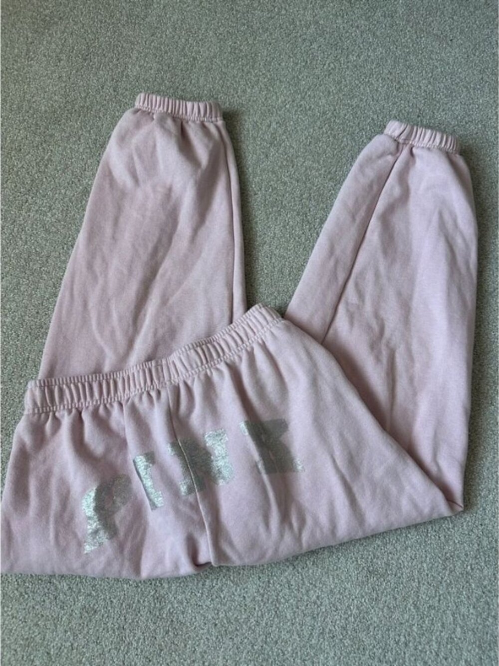 PINK Victoria's Secret Athleisure‎ Joggers Size M Pink Silver Glitter Logo